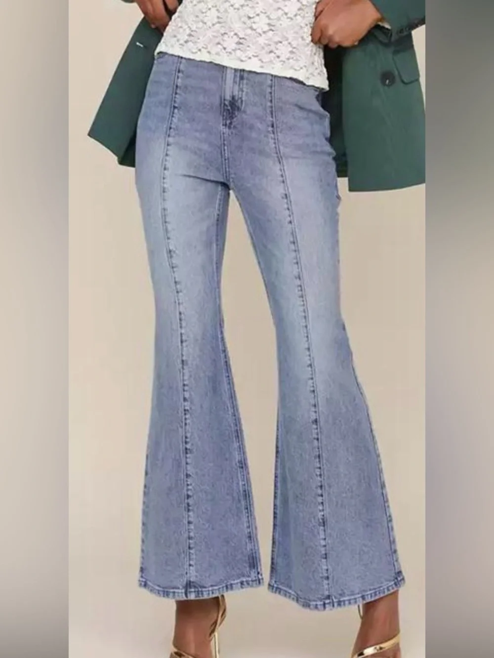 Avec Les Filles Light Wash High-Rise Flare Jeans